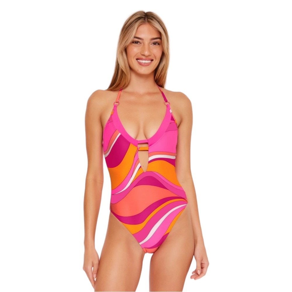 Trina Turk NWT $162 Vivid Vista One-Piece Layered High Leg Swimsuit Size 6
